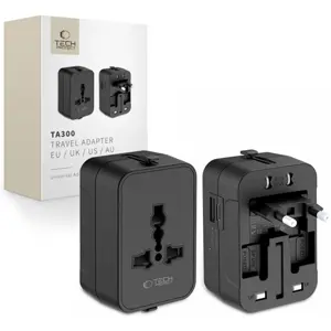 Adaptador de viagem Universal (s/ terra) c/ 1x USB-A + 1x USB-C (12W)