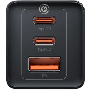 Carregador GaN 65W PD + QC (2x USB-C + USB-A)