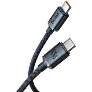 Cabo de dados/carregamento USB-C ➝ USB-C 100W PD QC 480Mbps c/ revestimento em nylon- preto - 1.2m