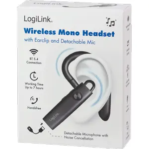 Auricular Mãos-Livres Bluetooth 5.4 com Gancho de Orelha e Microfone Destacável