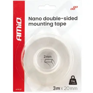 Fita nano bi-adesiva transparente reutilizável - 20mm x 2mm - 3m