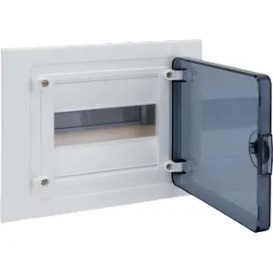 Caixa de distribuição de embutir para quadro elétrico - porta transparente - 1 fila - 8 módulos