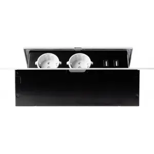 Bloco de tomadas de encastrar com tampa 2x Schuko + 2x USB-A – cabo 1.5m – Branco