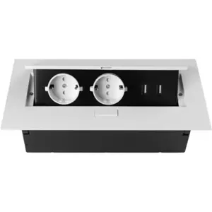 Bloco de tomadas de encastrar com tampa 2x Schuko + 2x USB-A – cabo 1.5m – Branco
