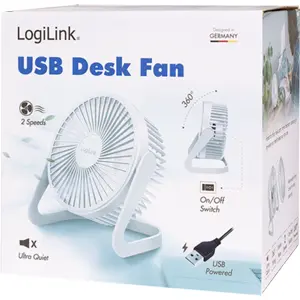 Ventoinha de secretária 3.5W regulável 360º 2 velocidades c/ cabo USB-A - branca