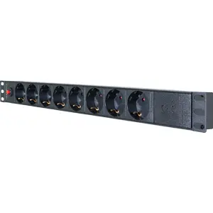 Bloco PDU 8 tomadas + 2x USB-C disjuntor p/ rack bastidor 19" c/ ficha schuko - cabo 1.8m