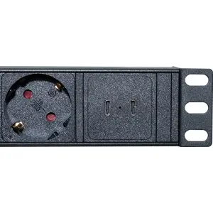 Bloco PDU 8 tomadas + 2x USB-C disjuntor p/ rack bastidor 19" c/ ficha schuko - cabo 1.8m