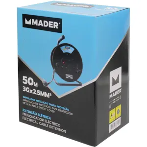 Extensión eléctrica (3G2.5mm²) con enrollador + 4 tomas + disyuntor - IP44 - 50m