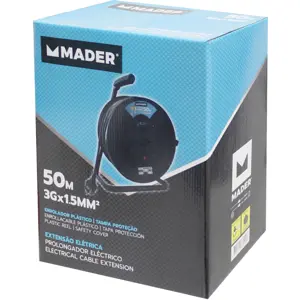 Extensão elétrica (3G1.5mm²) c/ enrolador + 4 tomadas + disjuntor - IP44 - 50m