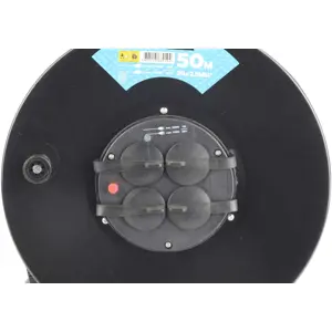 Extensión eléctrica (3G2.5mm²) con enrollador + 4 tomas + disyuntor - IP44 - 50m