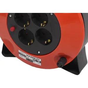 Extensão elétrica (3G1.0mm²) c/ enrolador + 4 tomadas + disjuntor - IP20 - 10m