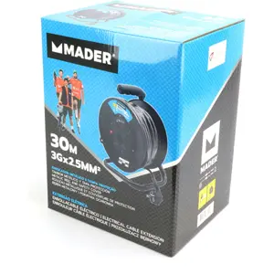 Extensão elétrica (3G2.5mm²) c/ enrolador + 4 tomadas + disjuntor - IP44 - 30m