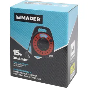 Extensión eléctrica (3G1.5mm²) con enrollador + 4 tomas + disyuntor - IP20 - 15m