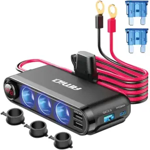 Distribuidor de isqueiro 12/24VDC de 3 saídas c/ voltímetro + 4x USBs - (ligação direta à bateria)