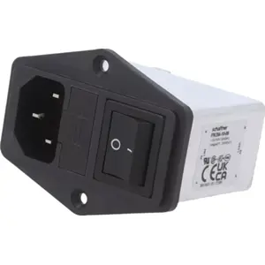 Ficha IEC C14 (macho) 3 pinos 10A de painel com filtro + interruptor + fusível