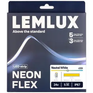 Fita LED NEON FLEX 4000K (blanco neutro) 24VDC 8W/m IP67 - 4x10mm - rollo de 5m
