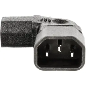 Adaptador IEC C14 (3 pinos) macho - IEC C13 (3 pinos) fêmea - 90º lateral