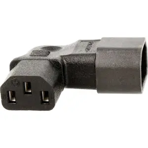 Adaptador IEC C14 (3 pinos) macho - IEC C13 (3 pinos) fêmea - 90º lateral