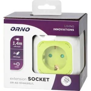 Bloque de 4 tomas en cubo con 2xUSB-A - cable (3x1.5mm²) 1.4m Verde Lima