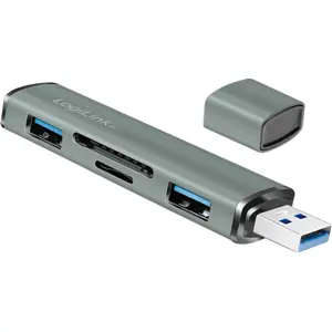 Leitor de cartões de memória SD/microSD USB 3.2 Gen2 c\ Hub 2x USB-A 3.2 Gen2