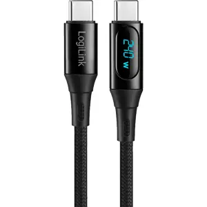 Cabo USB-C <-> USB-C PD 240W revestimento em nylon 480Mbps c/ LED - Preto - 2.0 m