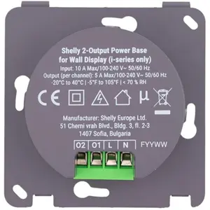 Base de alimentación con 2 relés (5A por canal) para Shelly Wall Display i-series