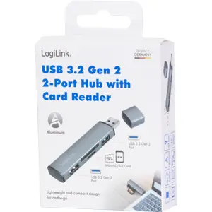 Leitor de cartões de memória SD/microSD USB 3.2 Gen2 c\ Hub 2x USB-A 3.2 Gen2