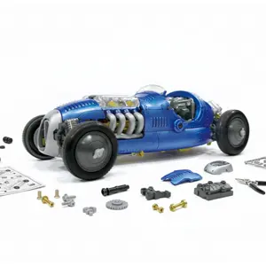 Kit de coche de carreras retro azul con motor V8