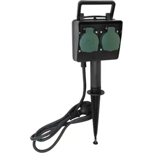Bloco de 2 tomadas para jardim IP44 c/ estaca e cabo de 1.5m