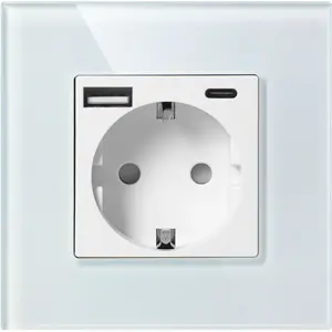 Tomada branca de parede Schuko 230VAC 16A c/ USB-A + USB-C (20W máx.)