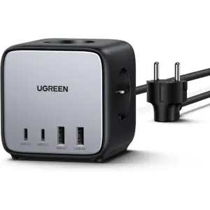 Bloco em cubo 7em1 (3x tomadas CA + 2x USB-C PD + 2x USB-A QC) GAN 65 W - cabo 1.8 m