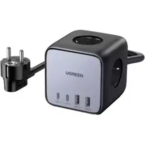 Bloco em cubo 7em1 (3x tomadas CA + 2x USB-C PD + 2x USB-A QC) GAN 65 W - cabo 1.8 m