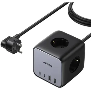Bloco em cubo 7em1 (3x tomadas CA + 2x USB-C PD + 2x USB-A QC) GAN 65 W - cabo 1.8 m