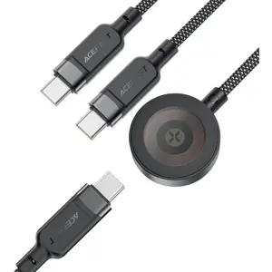 Cabo 3-em-1 USB-C ➝ 2x USB-C (100W+10W) + Apple Watch 5W Qi Charger - 1.2m