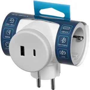 Tomada Schuko dupla c/ USB-A + USB-C 3.4A