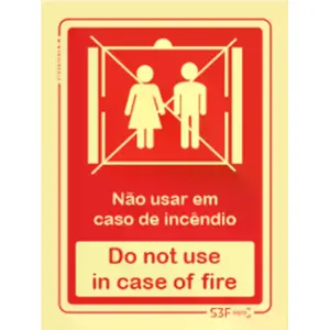 Placa de sinalização fotoluminescente ''Não usar em caso de incêndio'' - 100x150mm