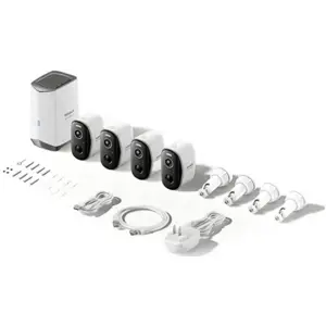 Kit de videovigilância c/ 4 câmaras IP (Wi-Fi) 2K a bateria p/ exterior + H1 HomeStation