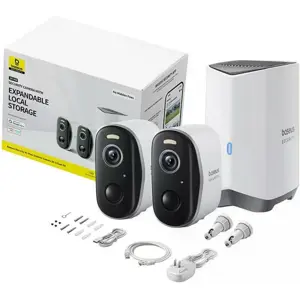 Kit de videovigilância c/ 2 câmaras IP (Wi-Fi) 2K a bateria p/ exterior + HomeStation H1