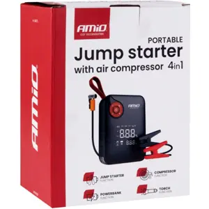 Arrancador de Carro (Jump Starter) 600A 4-em-1 c/ Powerbank 7200mAh + compressor 150 PSI + Lanterna