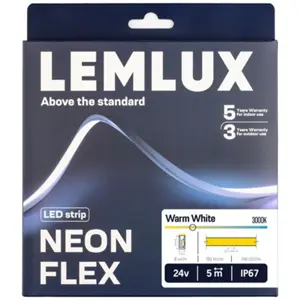 Fita LED NEON FLEX 3000K (branco quente) 24VDC 192lm/m 8W/m IP67 - 4x10mm - rolo de 5m