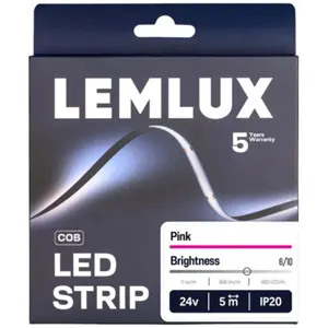Fita LED COB 8mm COR-DE-ROSA 24VDC 366lm/m 11W/m IP20 - rolo de 5m