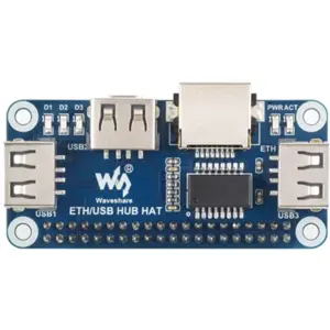 Placa HAT Ethernet 10/100Mbps com HUB USB de 3 Portas para Raspberry Pi