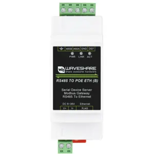 Servidor Série RS485 <-> RJ45 Ethernet c/ PoE 10/100Mbps c/ Modbus e MQTT para calha DIN
