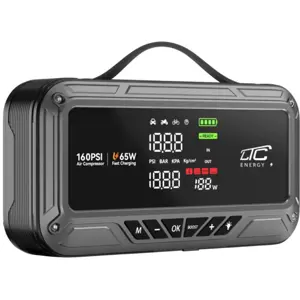 Arrancador de Carro (Jump Starter) 1200A 4-em-1 c/ compressor 160PSI + Powerbank PD 65W + Lanterna