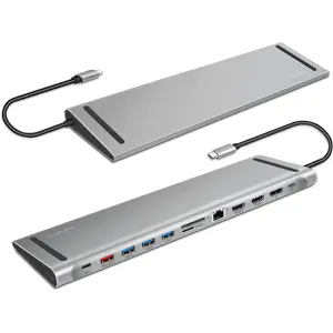 Docking Station USB-C 12-em-1 c/ 2×HDMI, DisplayPort, LAN e PD 100W