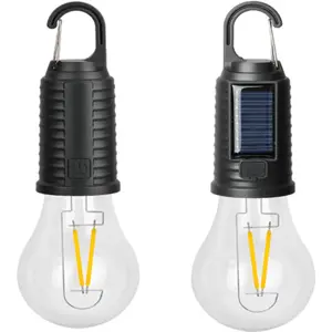 Lâmpada LED de filamento sem fios 3000K c/ carregamento USB e painel solar