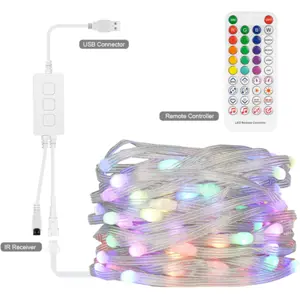 Cordão LED WS2812B com Controlo de Música por Bluetooth, IP67, 5VDC (USB)
