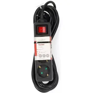 Bloco de 3 tomadas c/ interruptor - Preto - cabo (3x1.5mm²) 5m