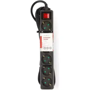 Bloco de 6 tomadas c/ interruptor - Preto - cabo (3x1.5mm²) 5m