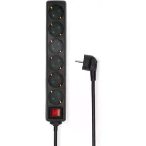 Bloco de 6 tomadas c/ interruptor - Preto - cabo (3x1.5mm²) 5m